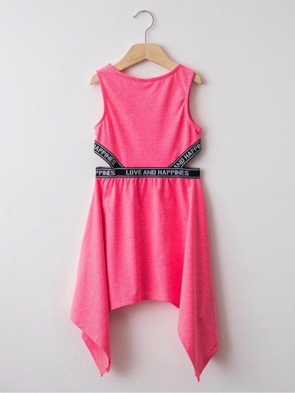 LC Waikiki pink dress with black “Love & Happiness” Trim Size: 7 years
